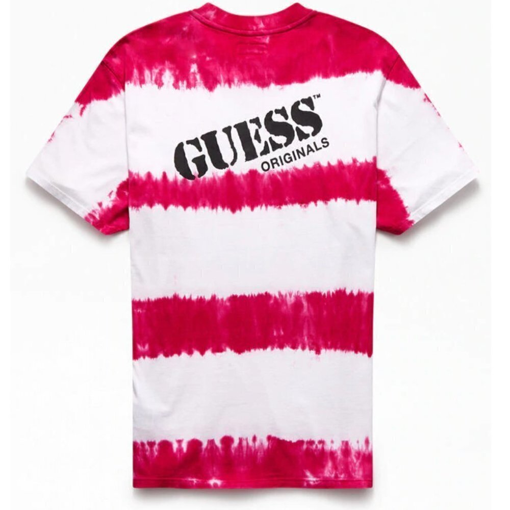 GUESS Stripe Pink & White Tie-Dyed Logo T-Shirt